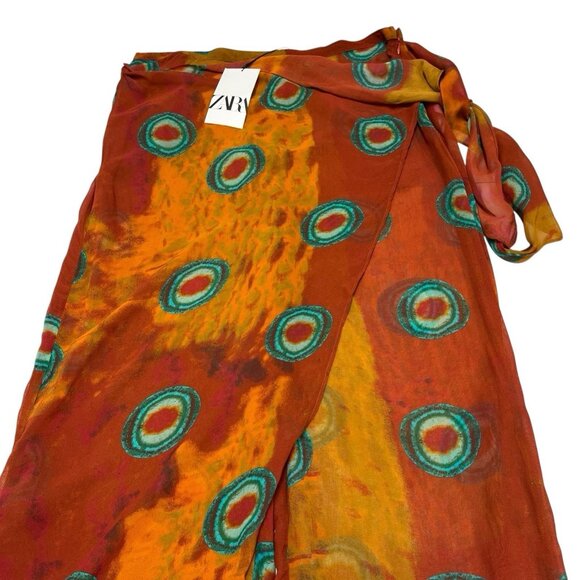 Zara Pareo Pants Womens L Semi Sheer Wrap Wide Leg Chiffon Aztec Boho Hippie - Picture 3 of 10